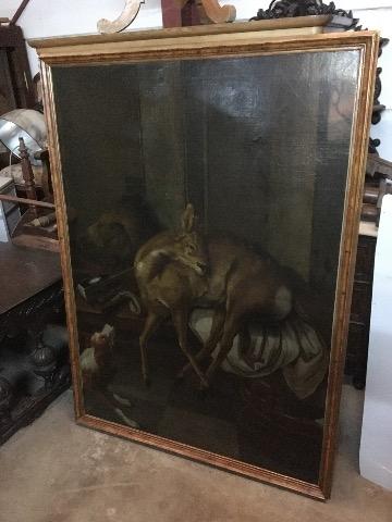 Antique painting hunting scene