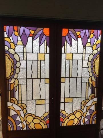 Double door oak, stained glass