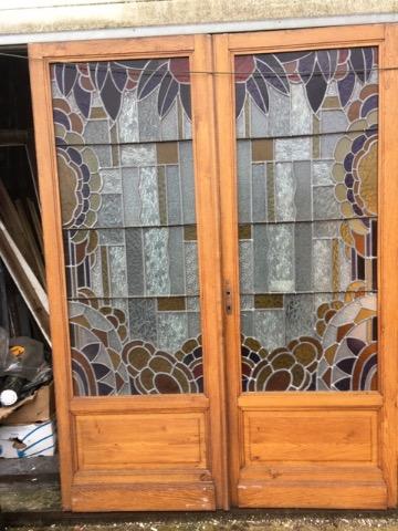 Double door oak, stained glass