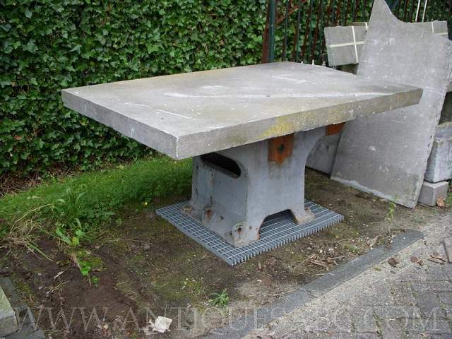 industrial table heavy blue stone top