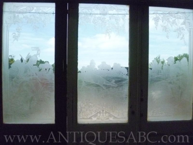 set of 3 doors etched glass huting scene