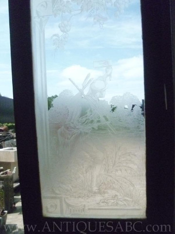 set of 3 doors etched glass huting scene