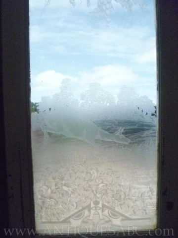 set of 3 doors etched glass huting scene