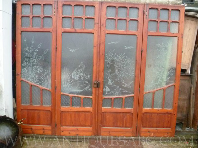 Set of 4 doors etched scenery glass